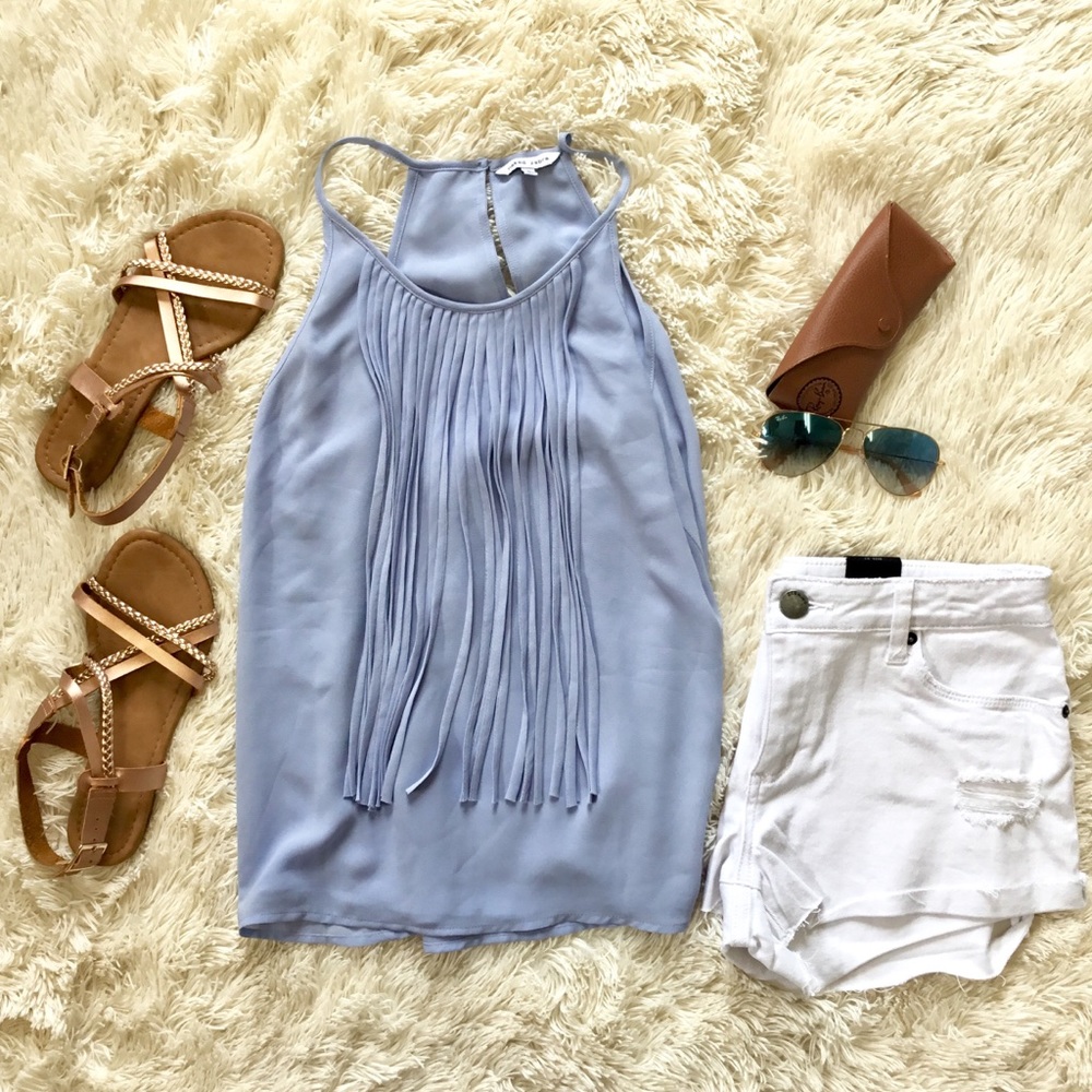 Tassel fringe periwinkle spring top